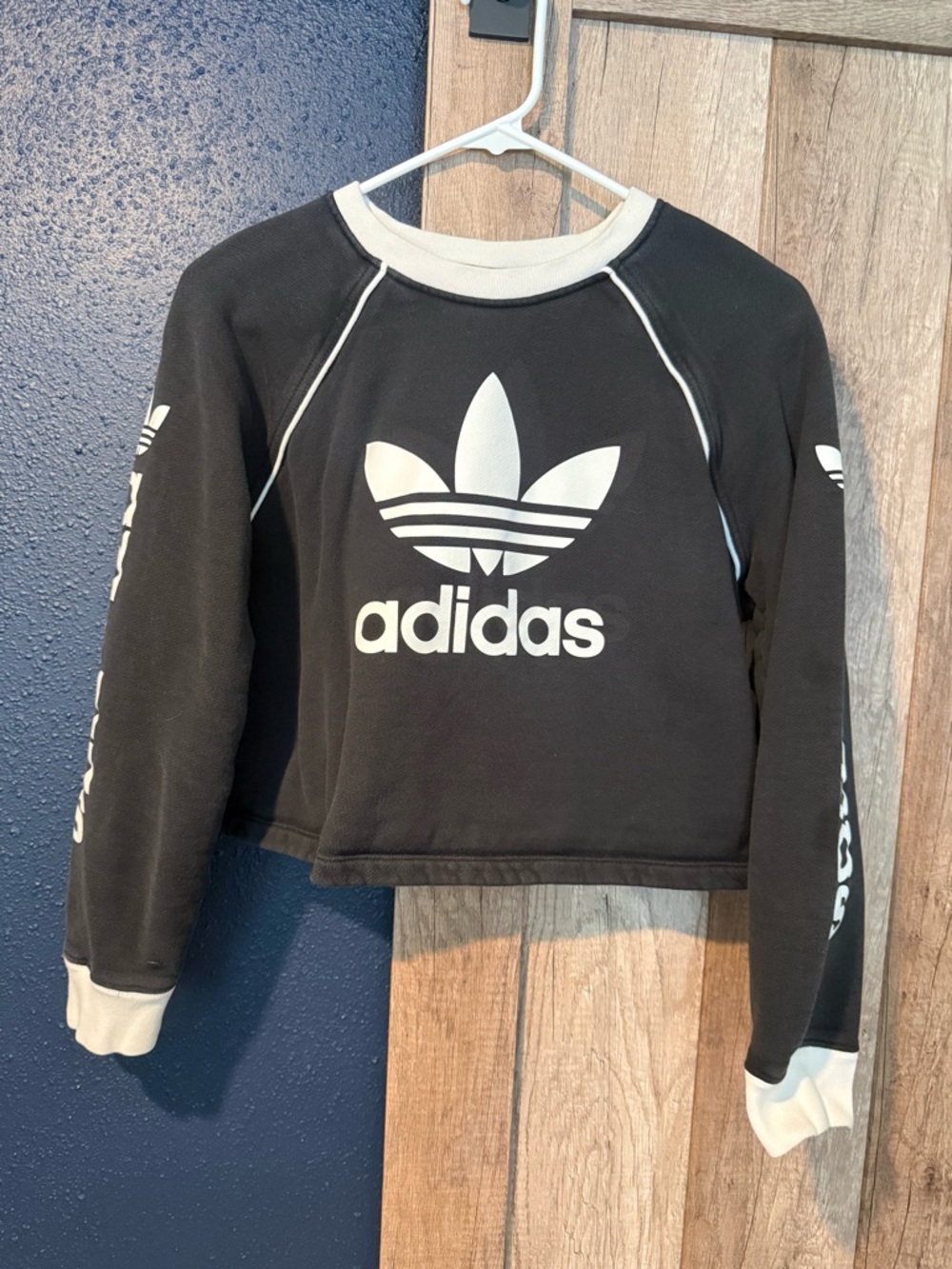 adidas Black and White Trefoil Cropped Sweatshirt